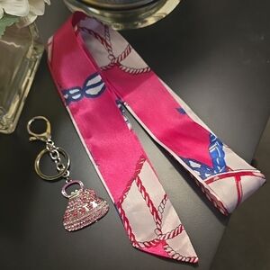 Bag Charm & Twilly Bundle-Hot Pink